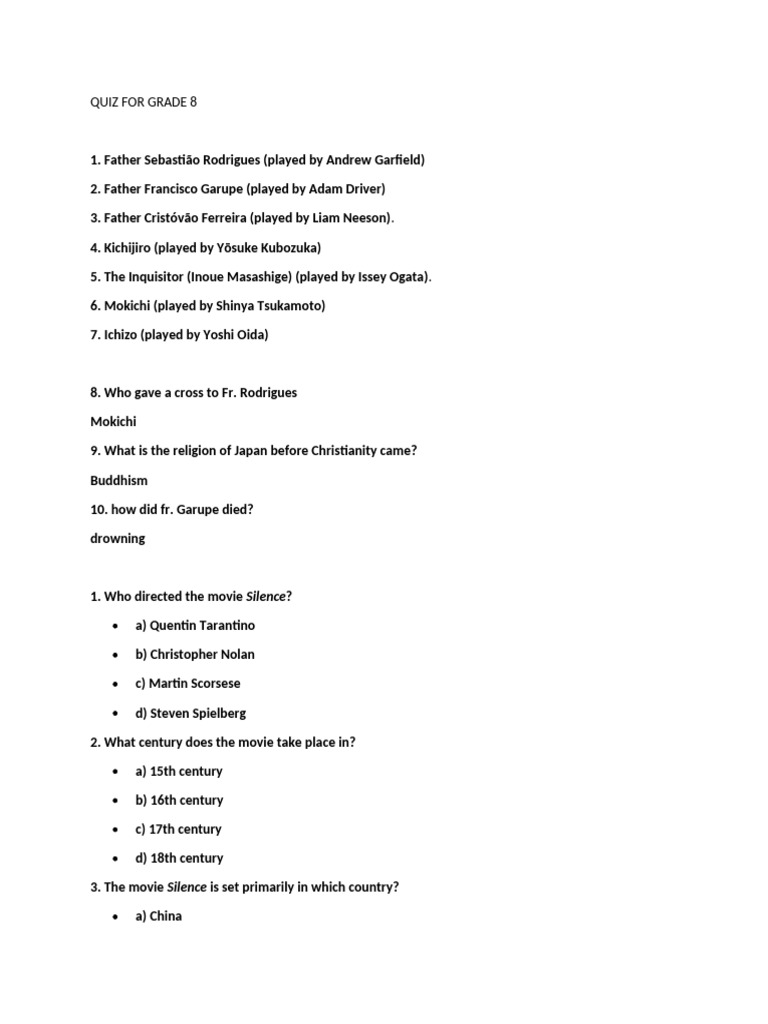 Quiz For Grade 8 Pdf