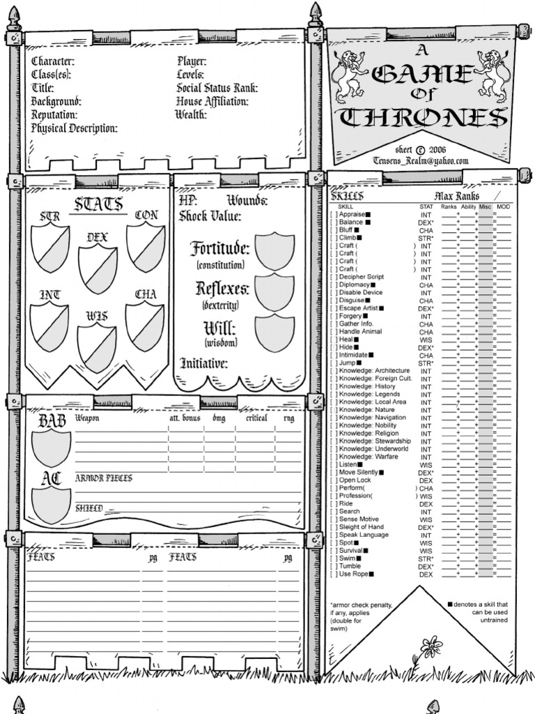 Game of Thrones Sheet