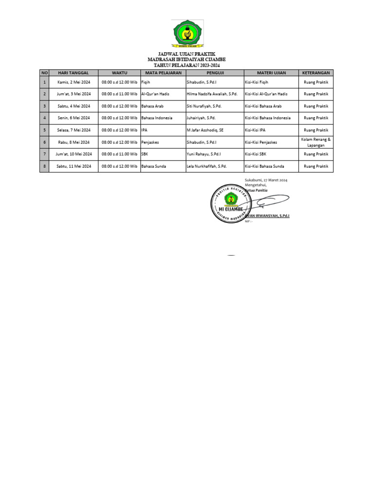 Jadwal Ujian Praktik Pdf
