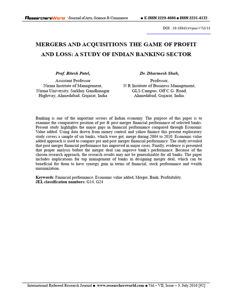 Indian Bank Mergers: Profit Analysis | PDF | Mergers And Acquisitions ...