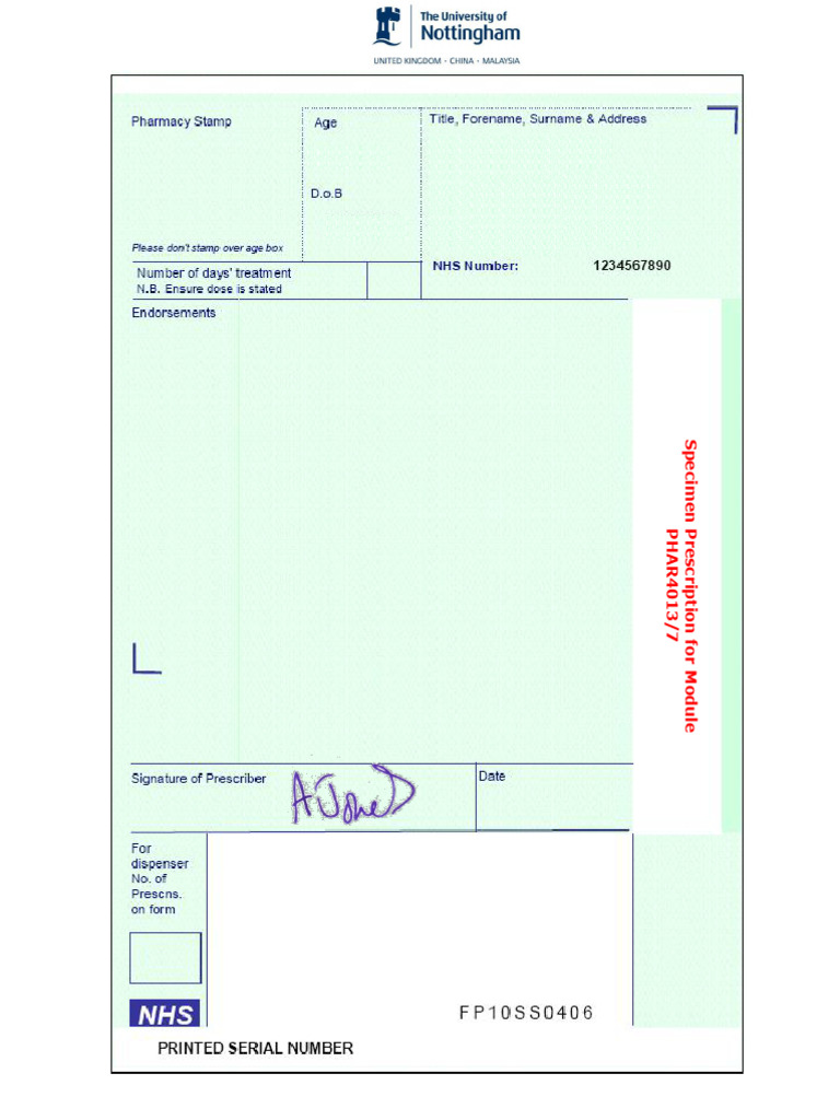 Task 3.0 Prescription Forms for Clinical Checking | PDF