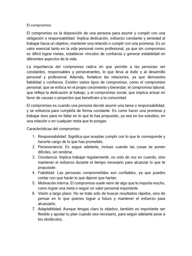 La Importancia del Compromiso Personal y Social | PDF | Objetivo ...