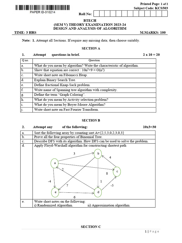 Kcs503 design and analysis of algorithm pdf