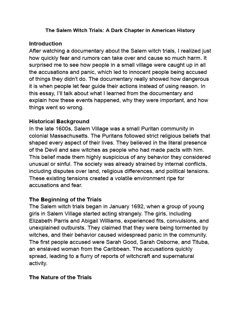 The Salem Witch Trials A Dark Chapter in American History PDF