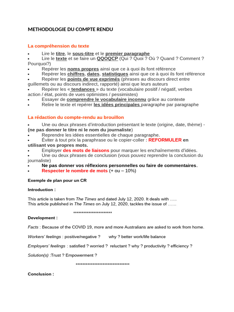 Licence Methodologie Du Compte Rendu | PDF