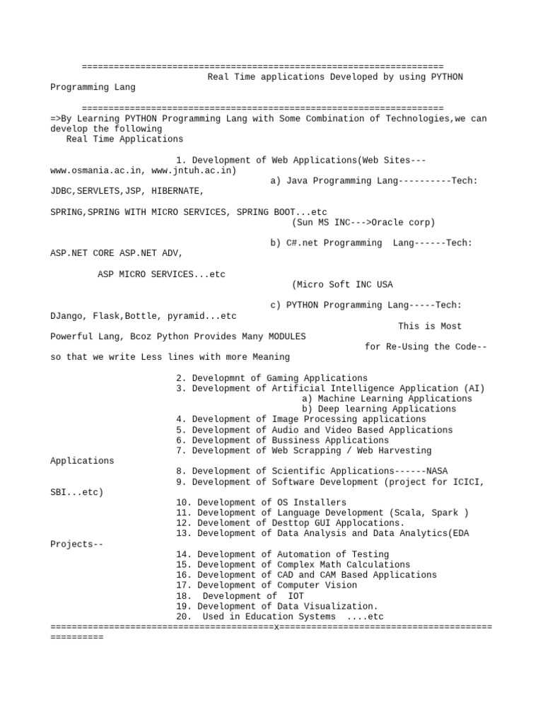 Real Time Applications Developed by Using PYTHON Programming Lang | PDF