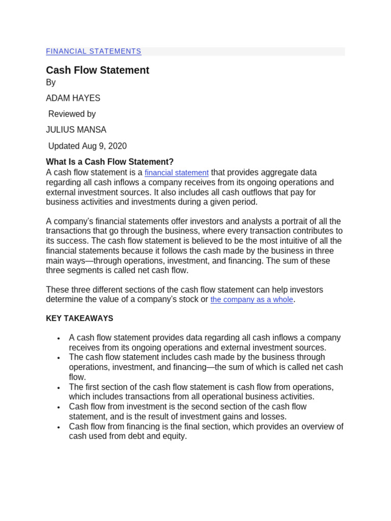 Cash Flow Statement | PDF