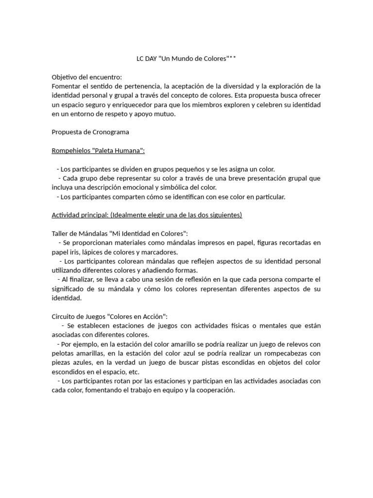 LC DAY Propuesta | PDF | Color | Estudios de idiomas extranjeros