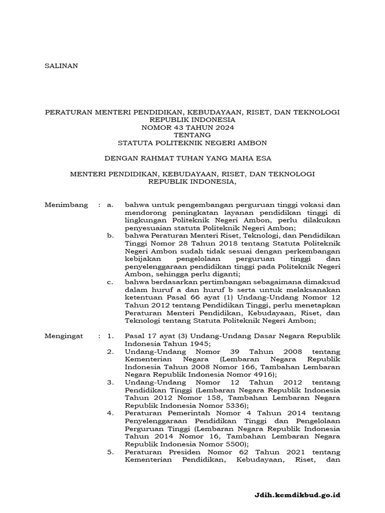 Statuta Politeknik Negeri Ambon 2024 | PDF | Seni | Sains & Matematika