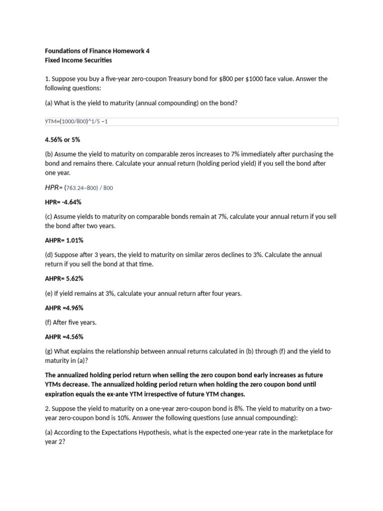 Foundations of Finance Homework 4 | PDF