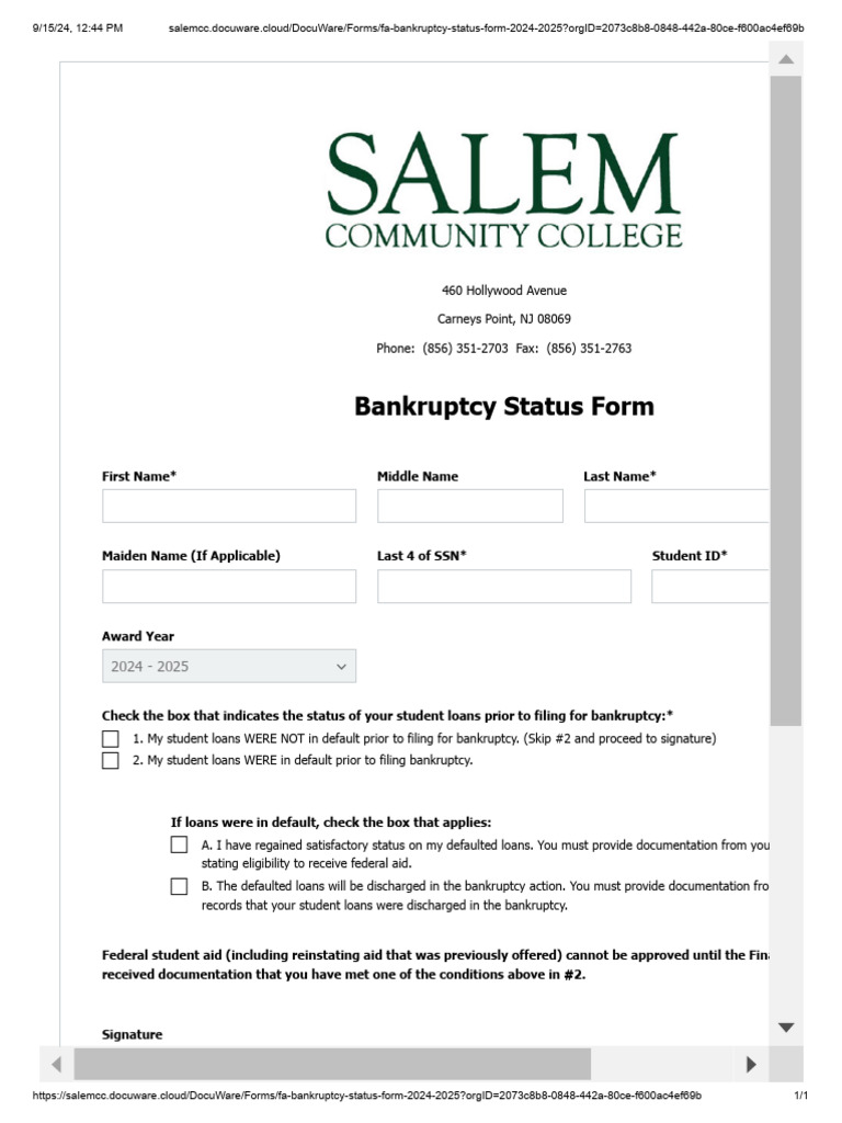 Salemcc - Docuware.cloud - DocuWare - Forms - Fa Bankruptcy Status Form ...