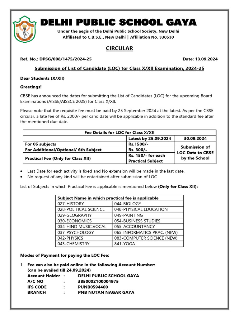CIRCULAR - Submission of LOC Fee 2025 | PDF