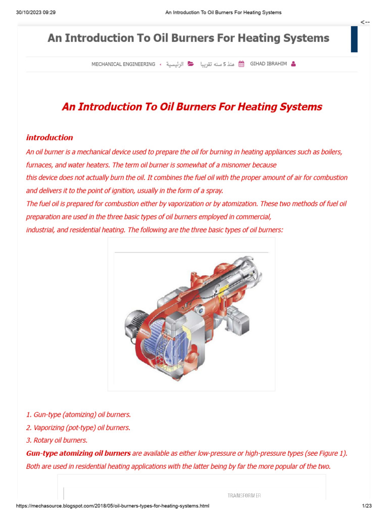 An Introduction To Oil Burners For Heating Systems | PDF
