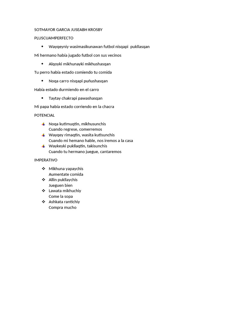 ORACIONES EN QUECHUA | PDF