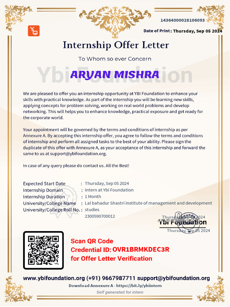 Joining Letter for Hotel Internship | PDF