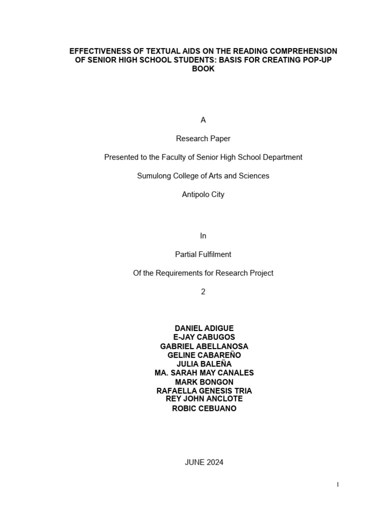 Research Project Final-Manuscript-1 | PDF | Reading Comprehension ...