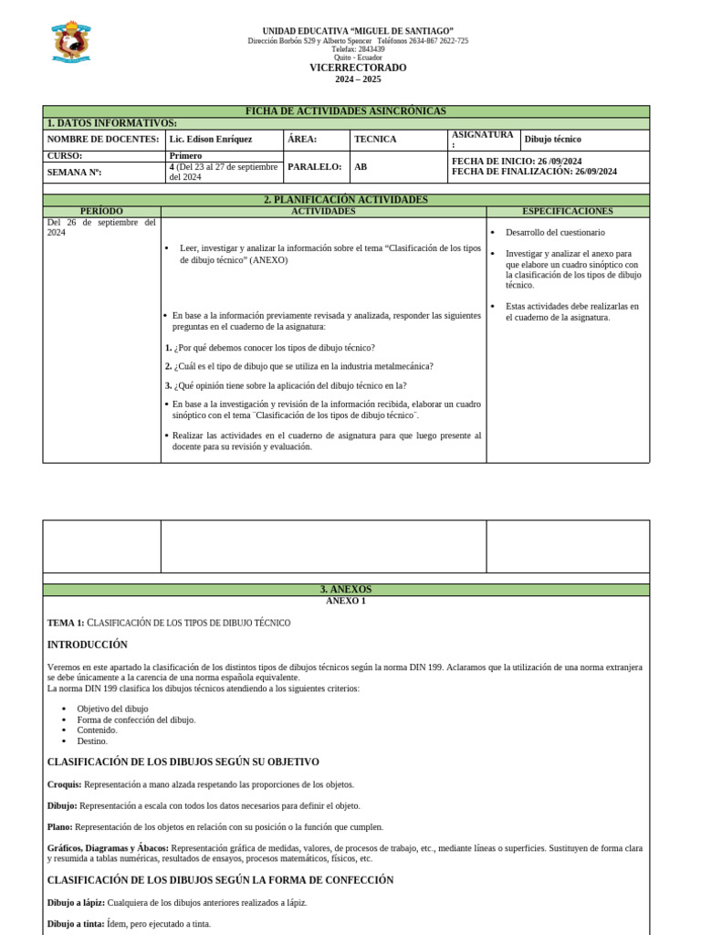 D. Tec. - 1ro - Ficha Pedagógica Asincrónica | PDF