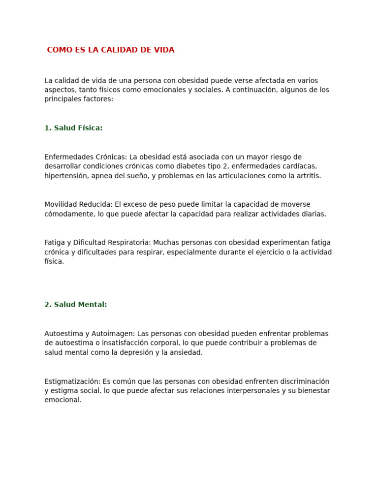 Como Es La Calidad de Vida | PDF