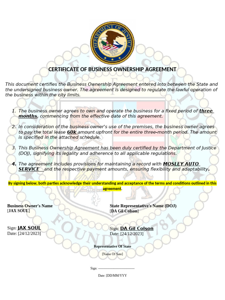 Business Ownership Agreement | PDF