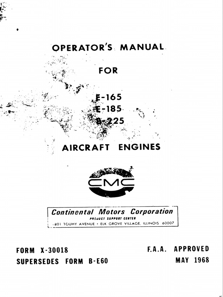 Continental E165-185-225 Engine Manual | PDF
