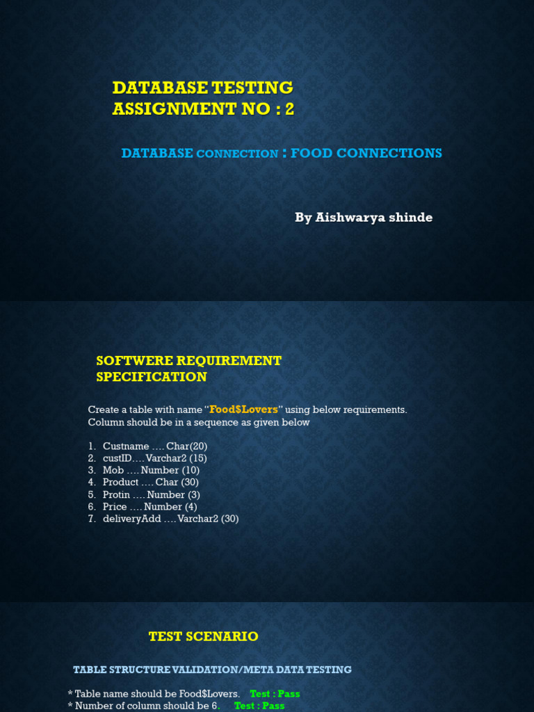 Database Testing for Food Connections | PDF | Table (Database) | Databases
