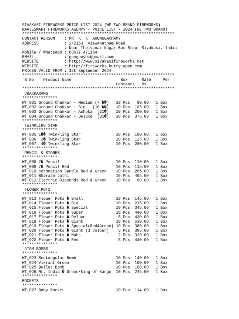 We Two Fireworks Price List 2024 | PDF
