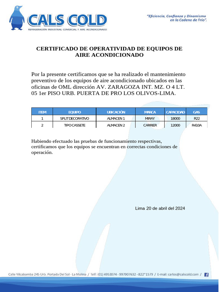 Formato de Certificado de Operatividad | PDF