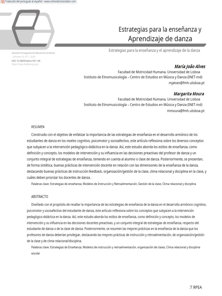 Joao Maria. Estrategias para La Enseñanza y Aprendizaje de La Danza | PDF