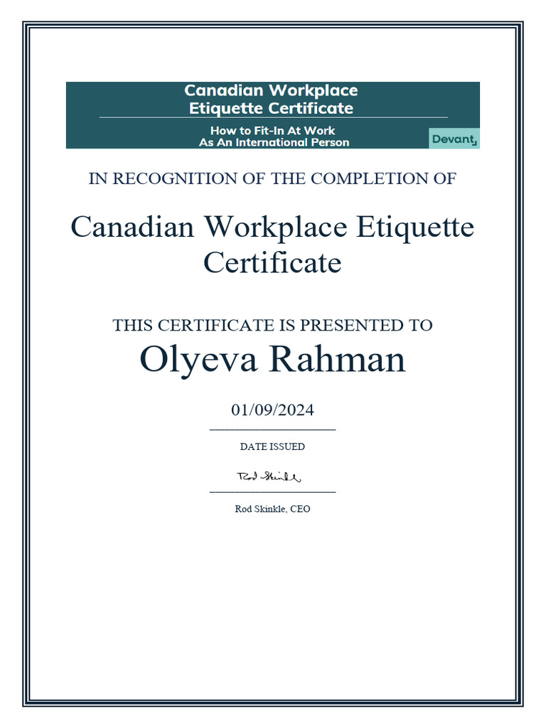 Canadian Workplace Etiquette Certificate Certificate638607780123619041 ...