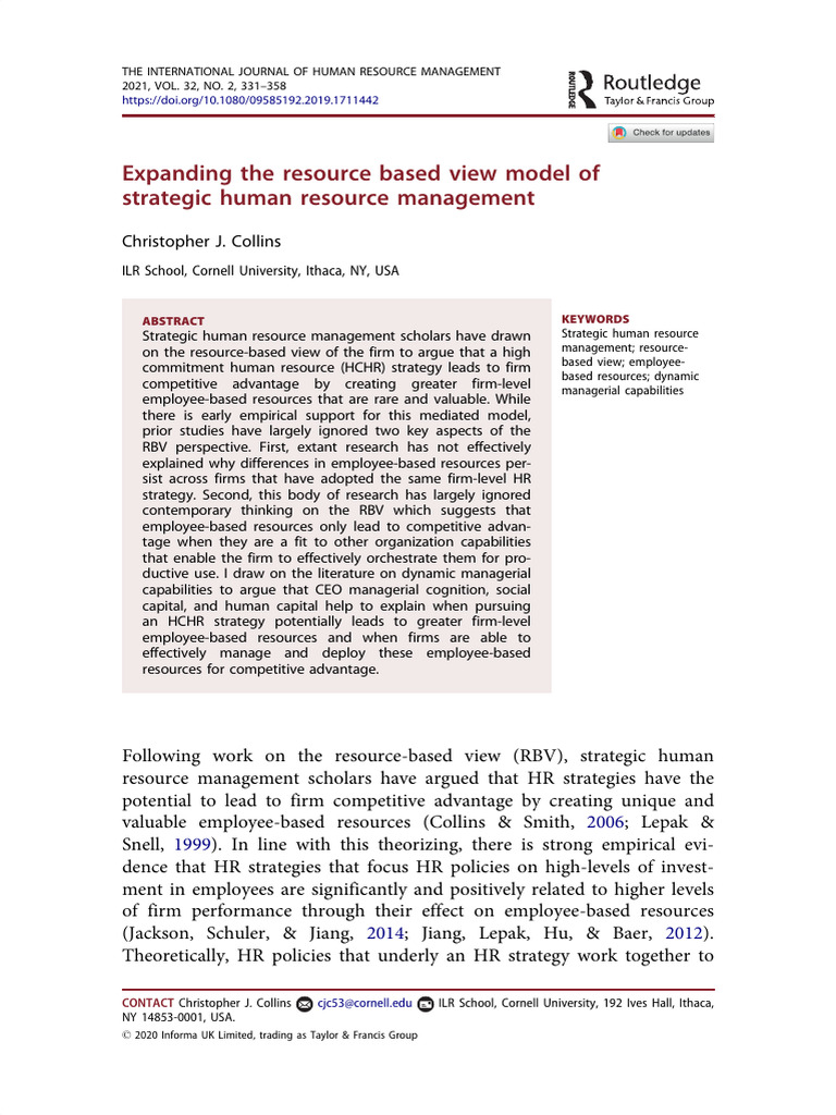 Expanding Resource-Based HRM Insights | PDF | Transformational ...