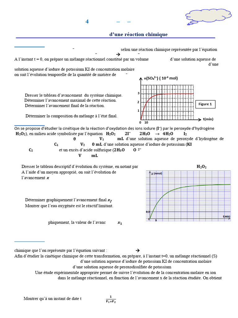 Avancement et cinétique des réactions chimiques | PDF | Concentration ...