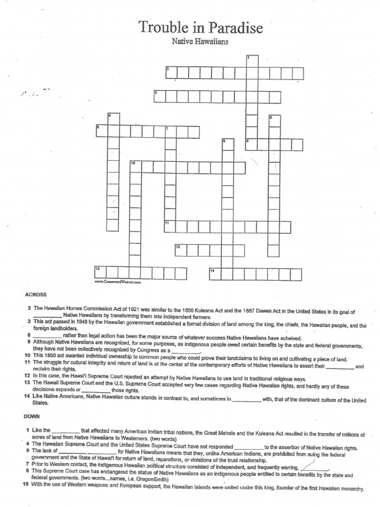 Native Hawaiian Crossword Puzzle 1 PDF Native Hawaiian Crossword Puzzle 1 PDF