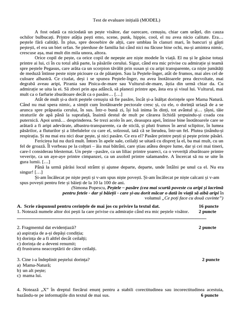 Model Test Initial VIII 24-25 Pestele Zburator | PDF