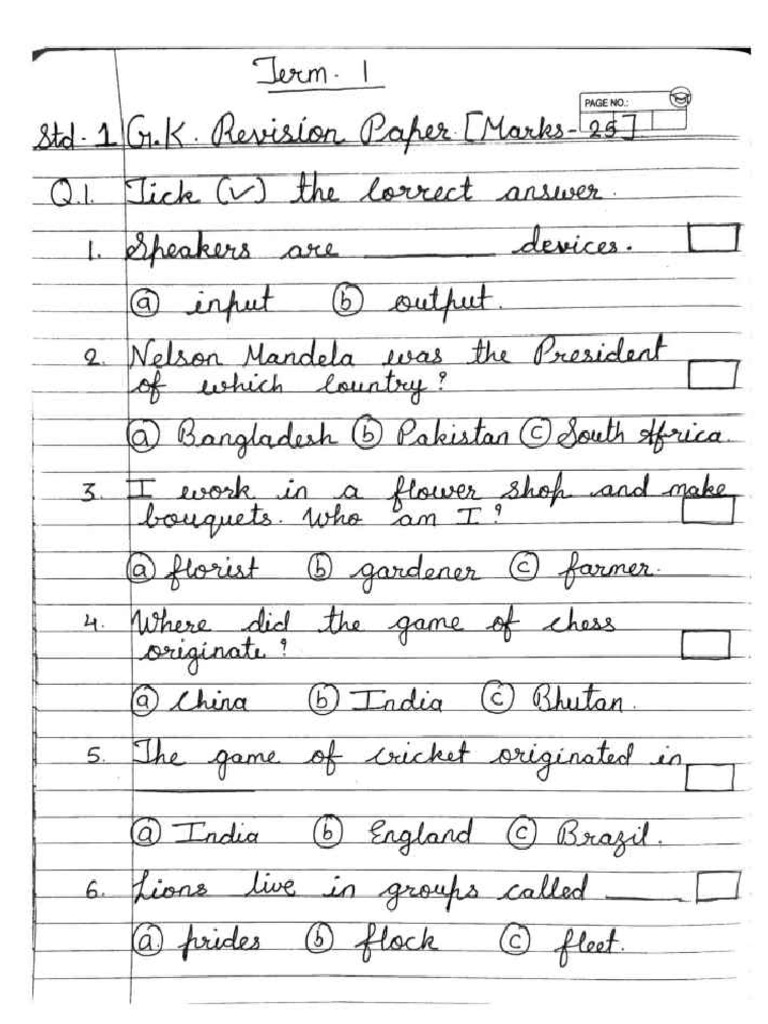 STD 1 G.K Revision (1) NEW | PDF