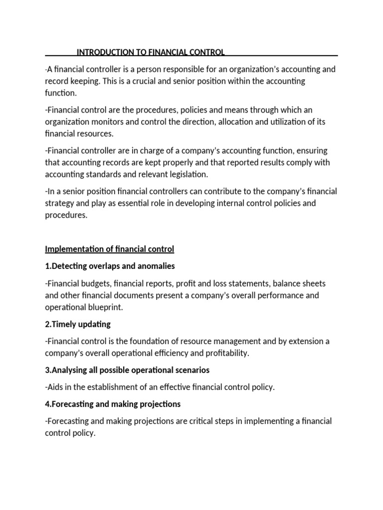 Financial Controller Notes | PDF