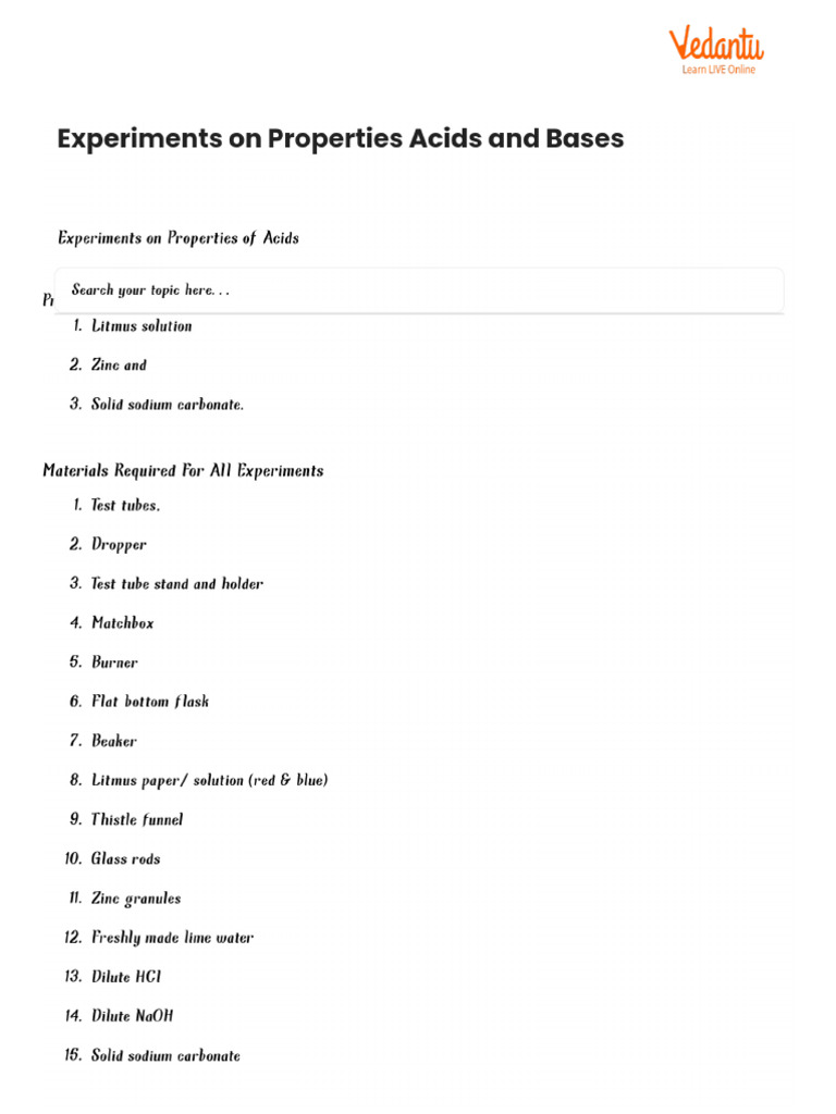 Experiments on Properties Acids and Bases | PDF
