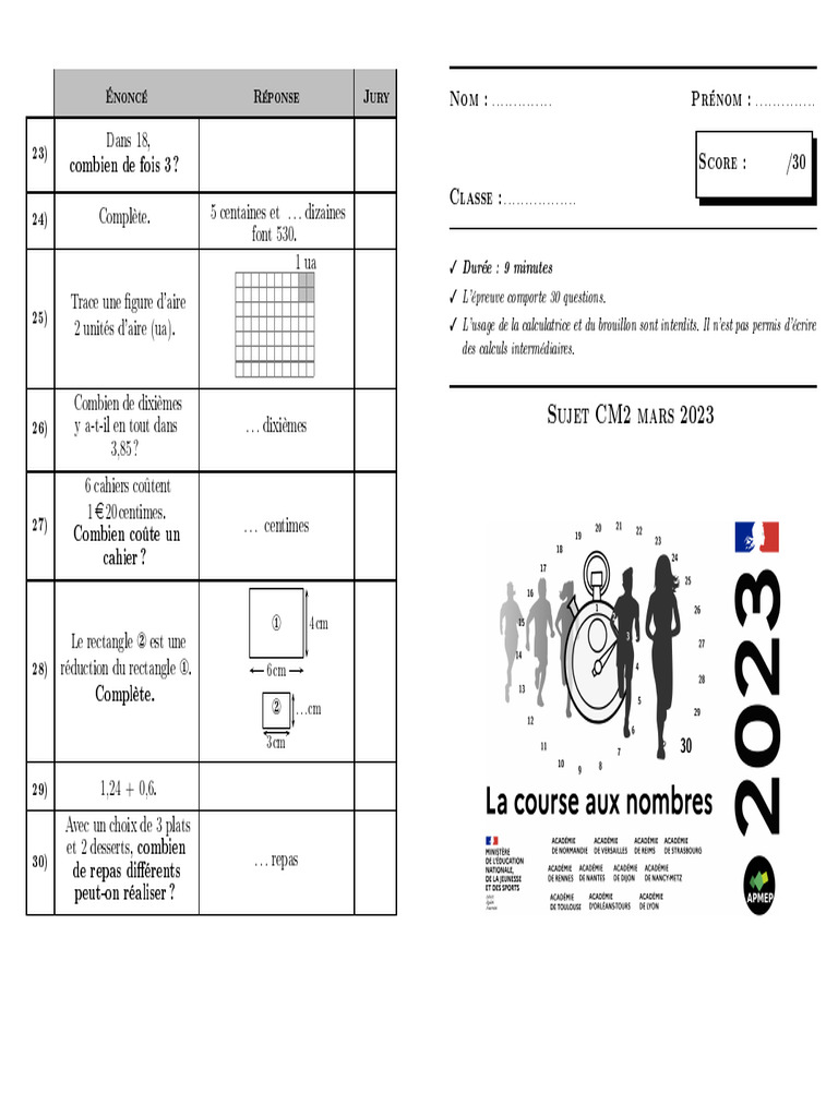 Sujet CM2 Mars 2023 | PDF