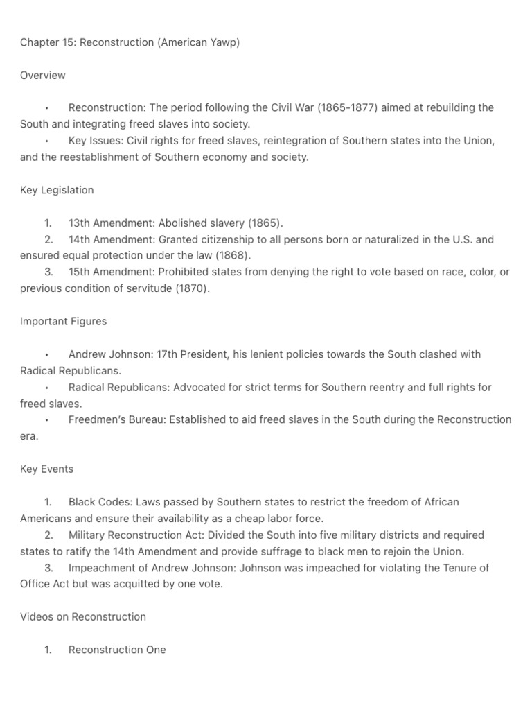 Reconstruction Overview and Key Legislation | PDF | Reconstruction Era ...