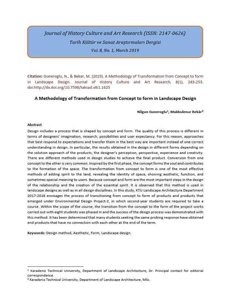 A methodology of transformation from concept to form in landscape