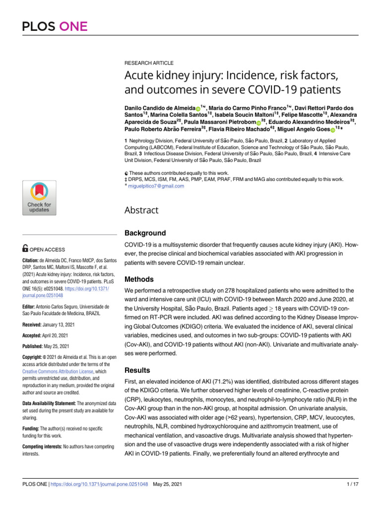 Acute Kidney Injury - Incidence, Risk Factors, and Outcomes in Severe ...