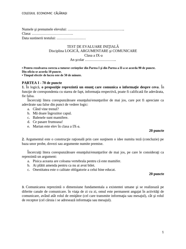 Test Initial Logica 2018-2019 | PDF