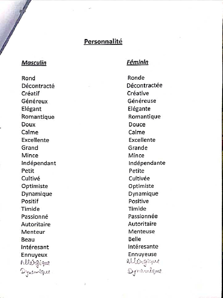 Personnalité en Francais | PDF