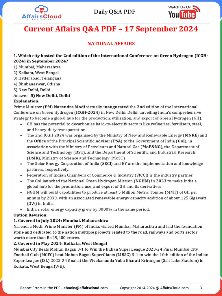 Current Affairs Q&A PDF September 17 2024 by Affairscloud 1 | PDF | Space X