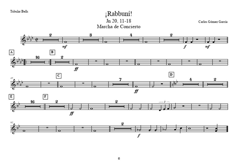 ¡Rabbuní! Marcha de Concierto - Tubular Bells | PDF