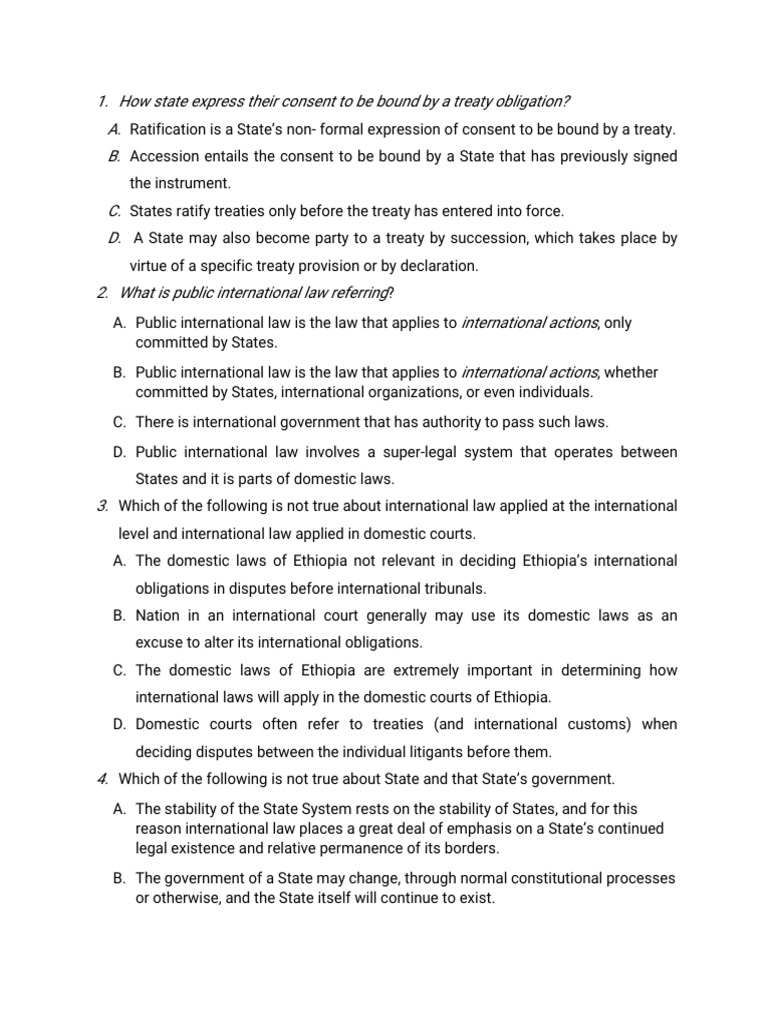 Public International Law Model Exam | PDF
