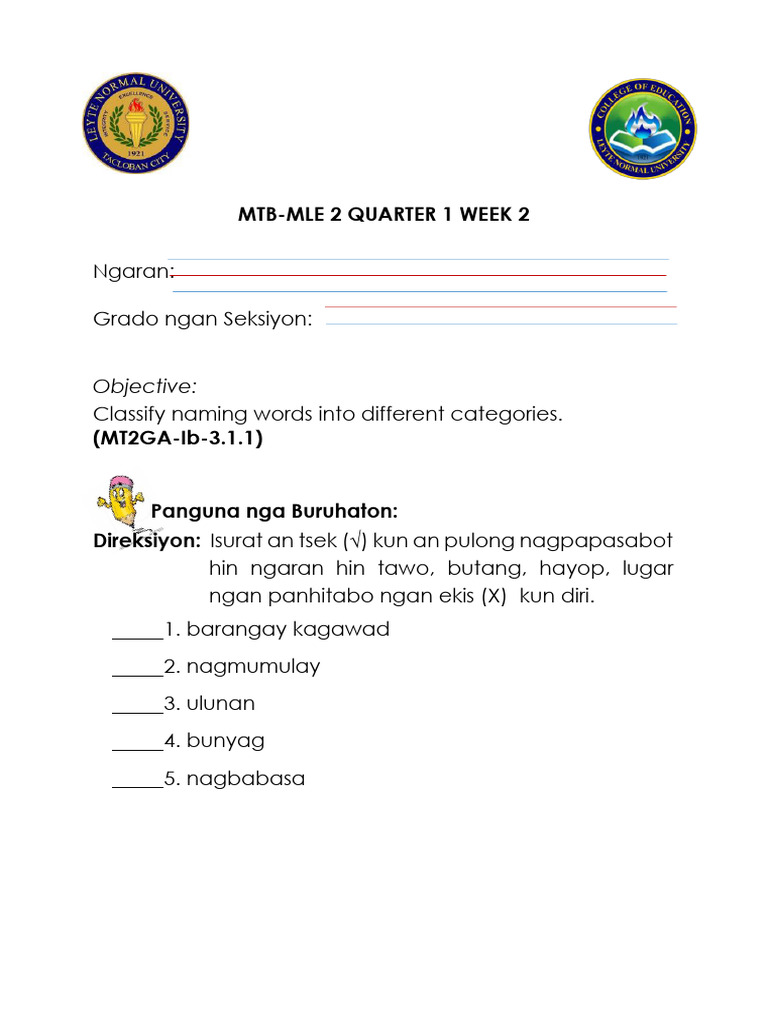 Classifying Naming Words in MTB-MLE | PDF
