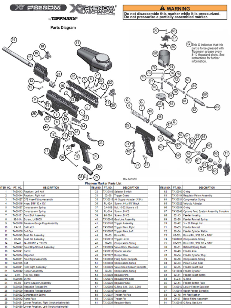 Tippmann X7 Phenom Mechanical Diagram V131129 PDF
