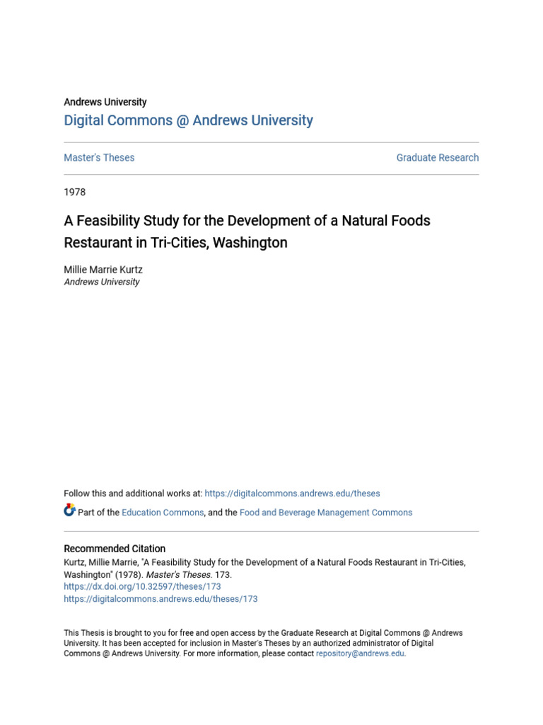 A Feasibility Study For The Development of A Natural Foods Restau | PDF