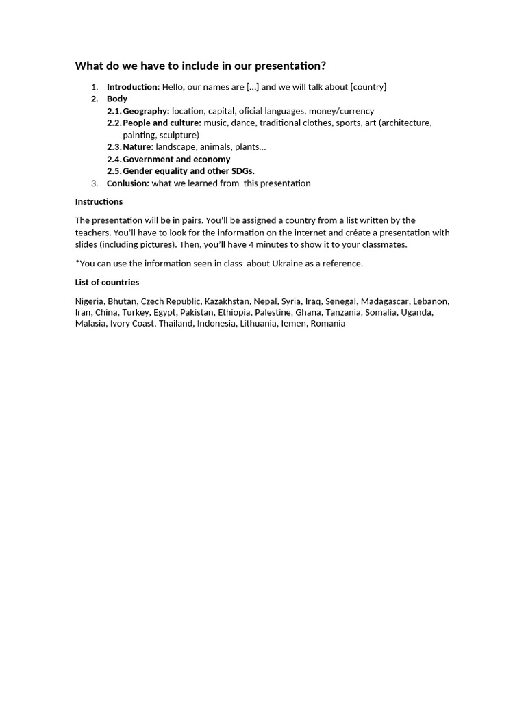 Country Presentation Guidelines | PDF | Foreign Language Studies