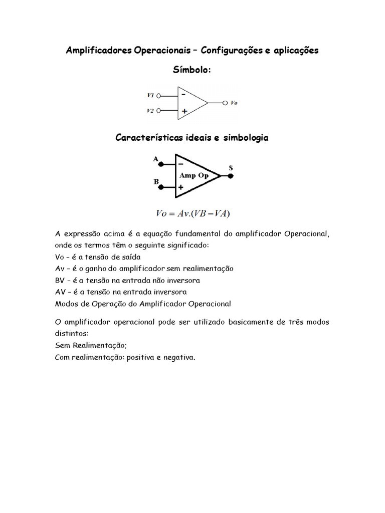 A amplificadores operacionais resumo pdf